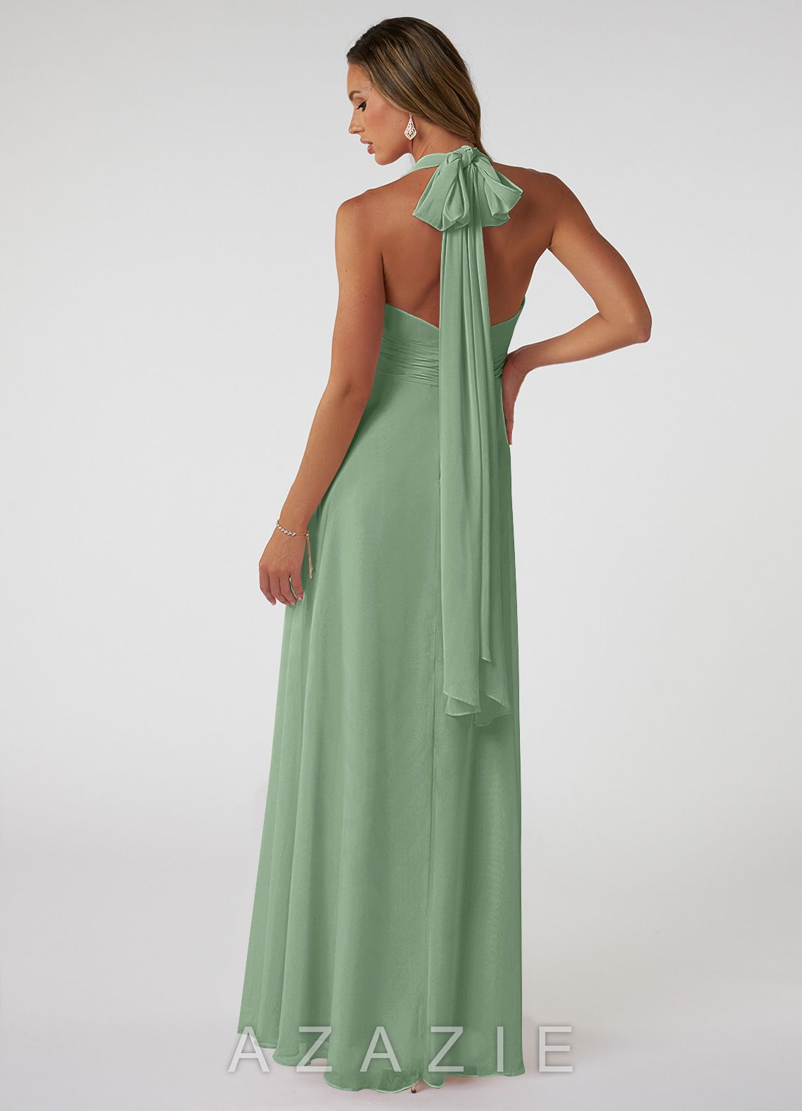 Azazie Fifi Matcha A-Line Strapless Chiffon Convertible Dress matcha