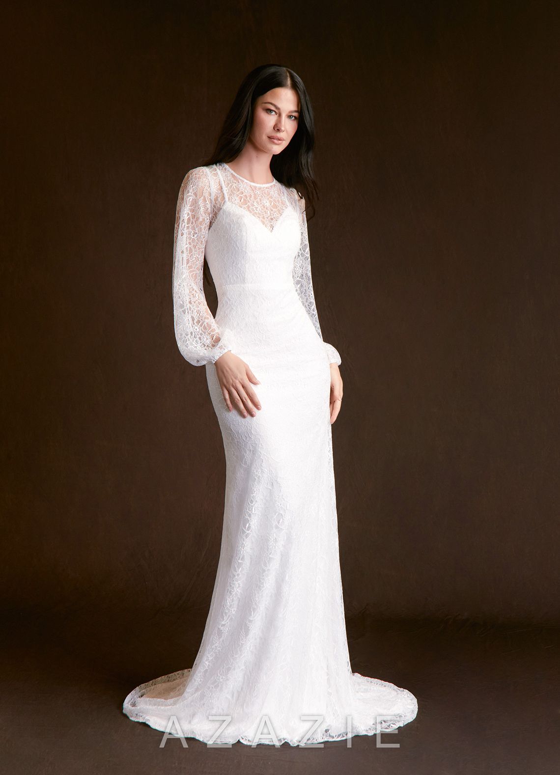 Azazie Willa Diamond White Mermaid Lace Dress diamond_white