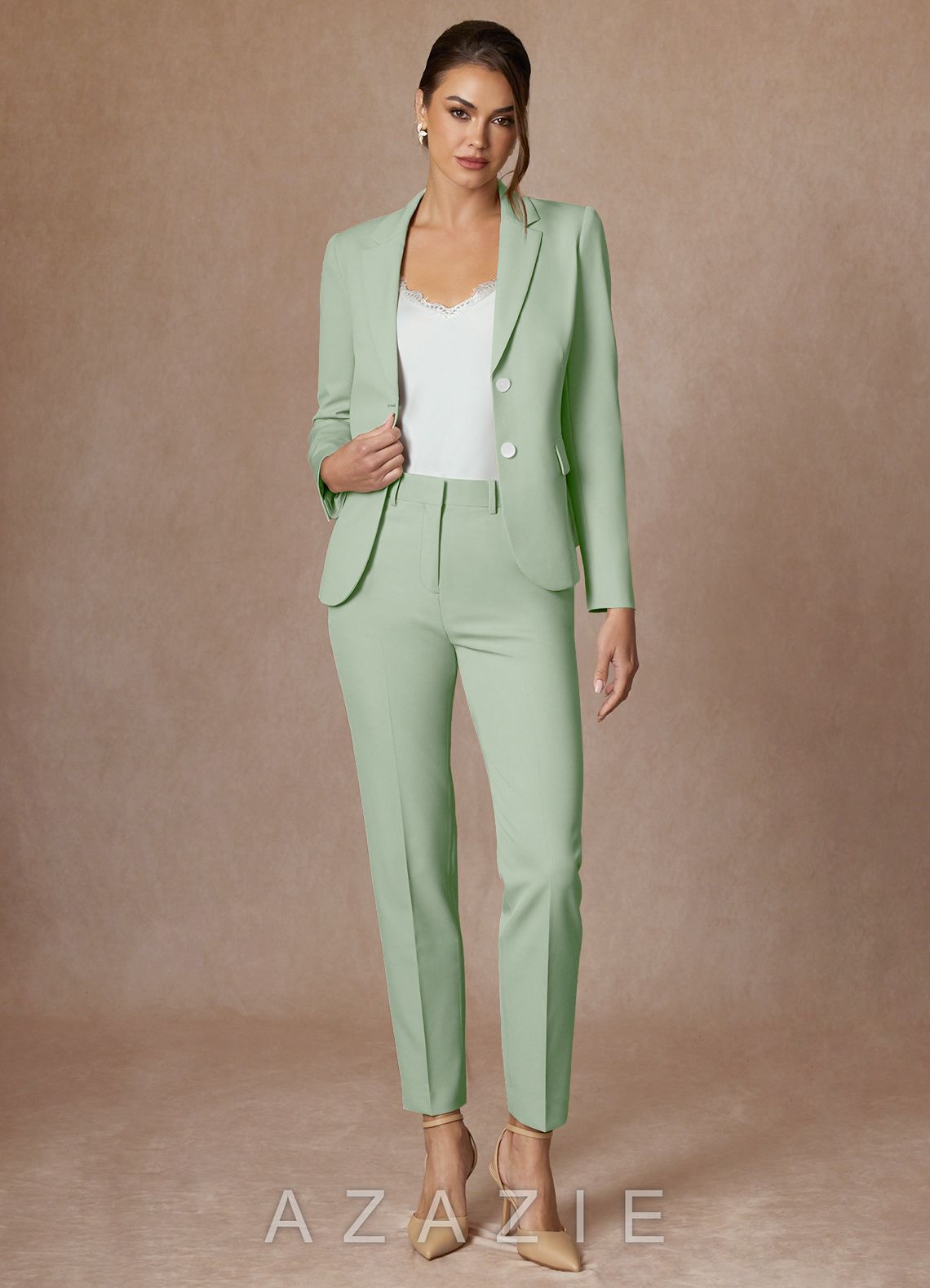 Whitney Dusty Sage Refined Weave Performance Full Length Pants Suit