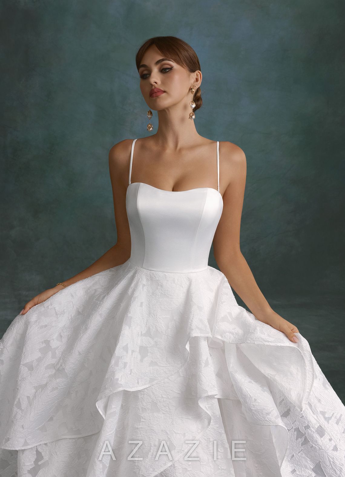 Azazie Cally Diamond White Ball-Gown Strapless Floral Burnout Dress diamond_white