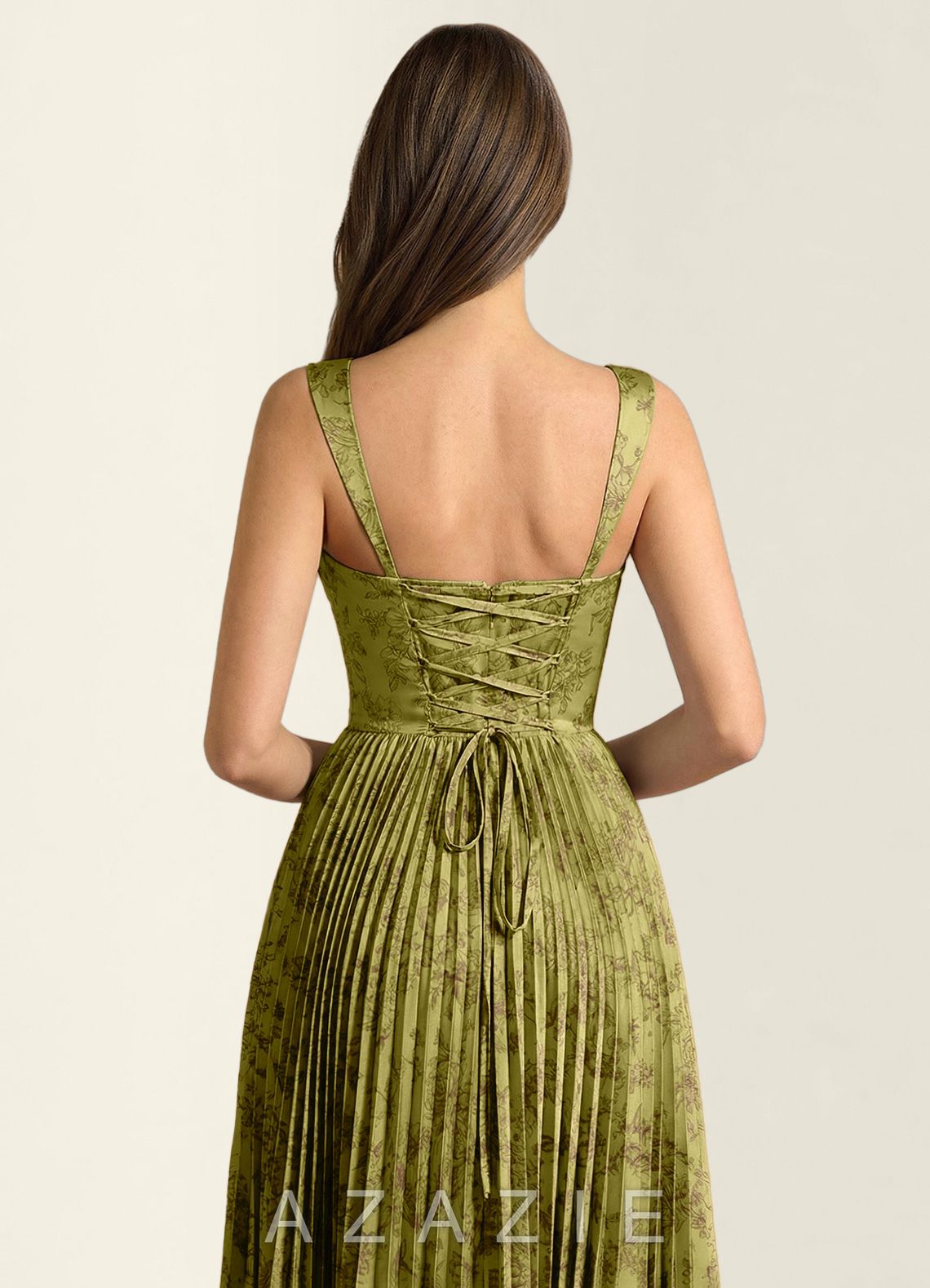 Simone Moss Brown Lace Corset A-line Dress