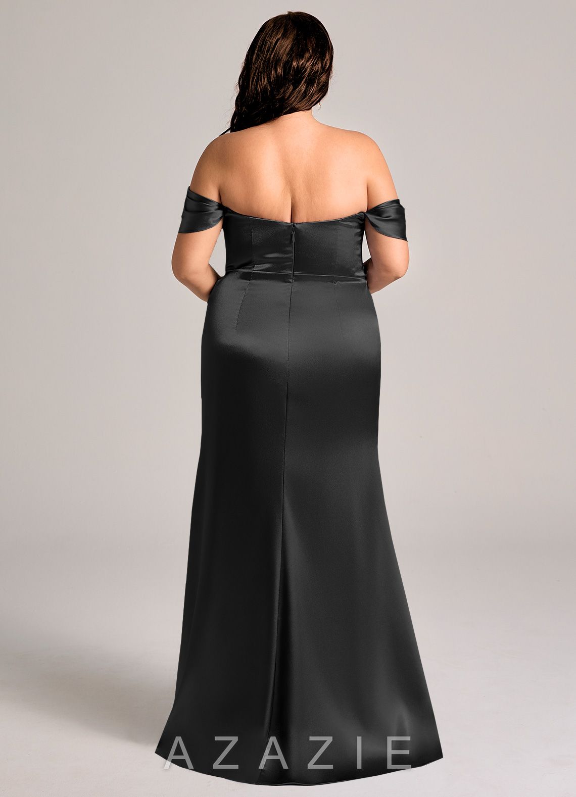 Azazie Saige Black Sheath Off the Shoulder Metallic Satin Convertible Dress black
