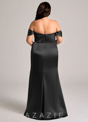 Azazie Saige Black Sheath Off the Shoulder Metallic Satin Convertible Dress black