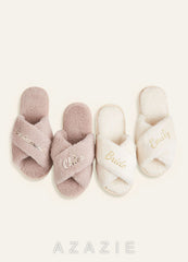 Personalized Bridesmaid Fluffy Cross Slippers