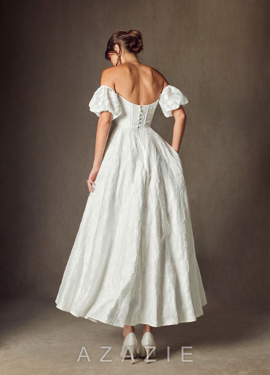 Azazie Clotille Diamond White Ball-Gown Sweetheart Neckline Floral Burnout Jacquard Dress diamond_white