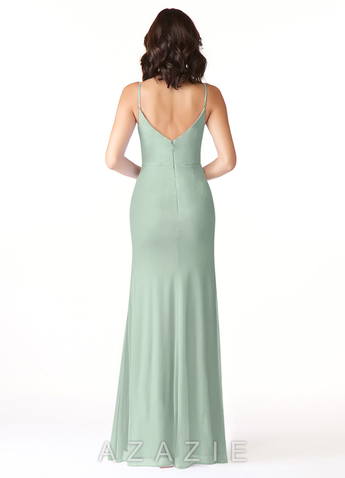 Azazie Deandra Agave Mermaid Pleated Mesh Dress agave