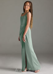 Azazie Mero Junior Agave Mermaid Pleated Stretch Satin Dress agave