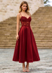 Cemtine Burgundy Lace Sequin Embroidery Satin Wedding Guest