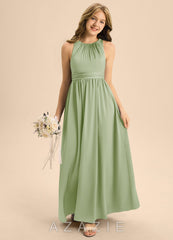 Azazie Jaylah Junior Dusty Sage A-Line Pleated Stretch Satin Dress dusty_sage