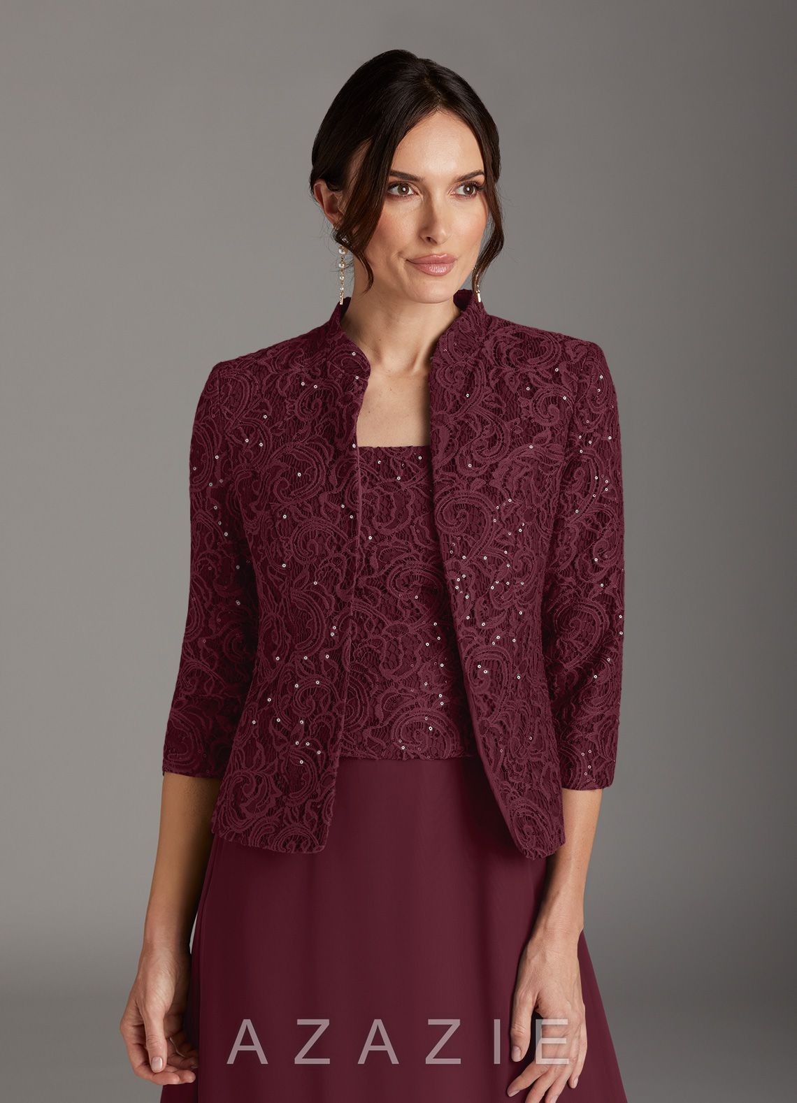 Azazie Cornelia Cabernet Sheath Square Neckline Sequins Chiffon Dress cabernet