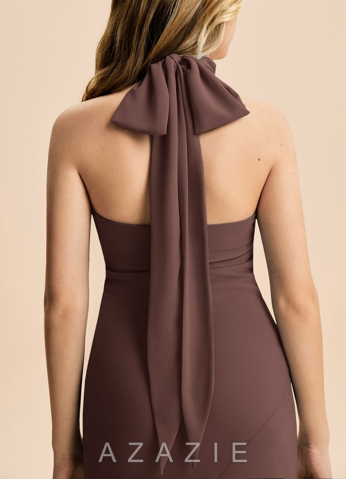 Azazie Velli Junior Ganache Mermaid High Neck Chiffon Dress ganache