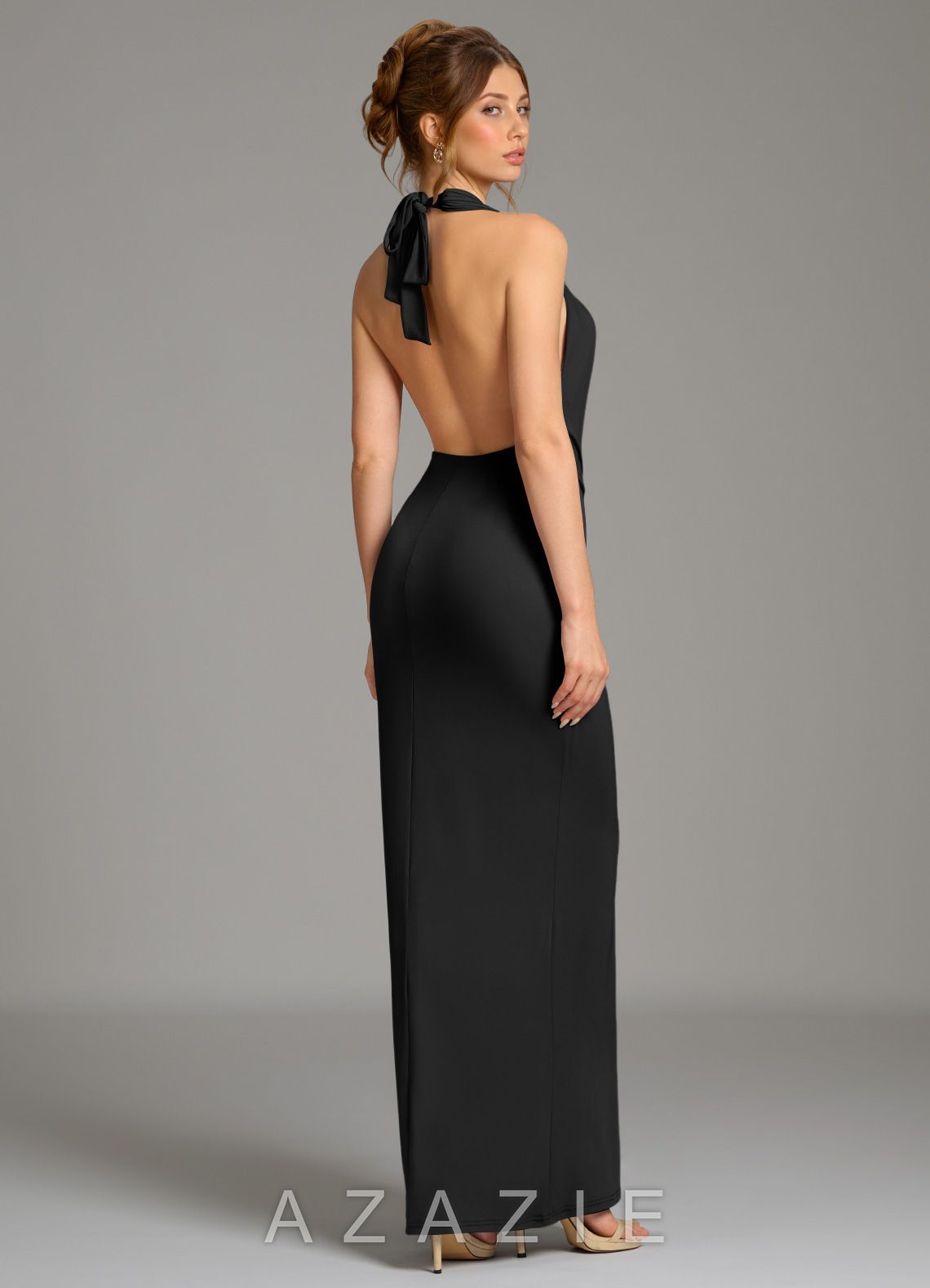 Azazie Nakia Black Sheath Pleated Premium Stretch Jersey Dress black
