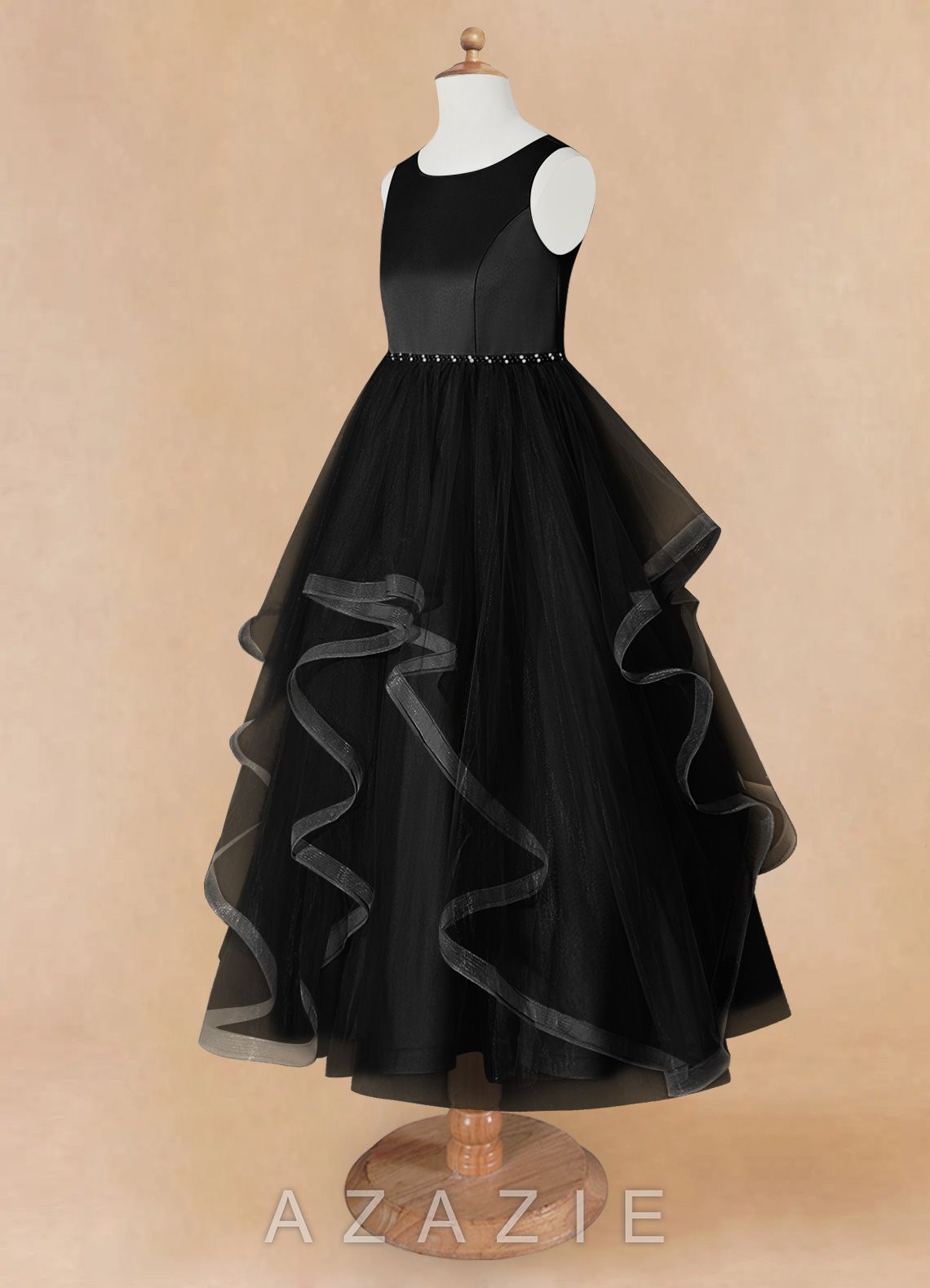 Azazie Sofia Black A-Line Beaded Tulle Dress black