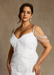 Azazie Saskia Wedding Dress Diamond White Mermaid Sequins Tulle Dress diamond_white