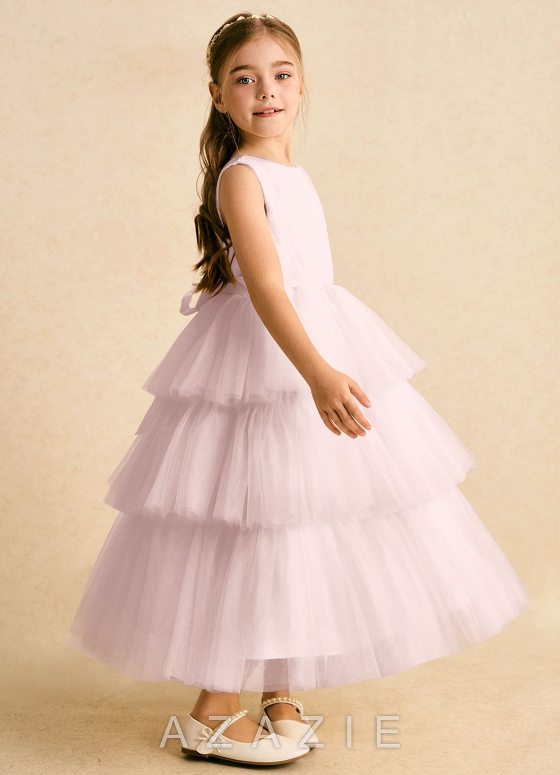 Azazie Marshmallow Blushing Pink Ball-Gown Bow Tulle Dress blushing_pink