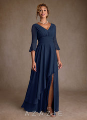 Azazie Eire Dark Navy A-Line Pleated Chiffon Dress