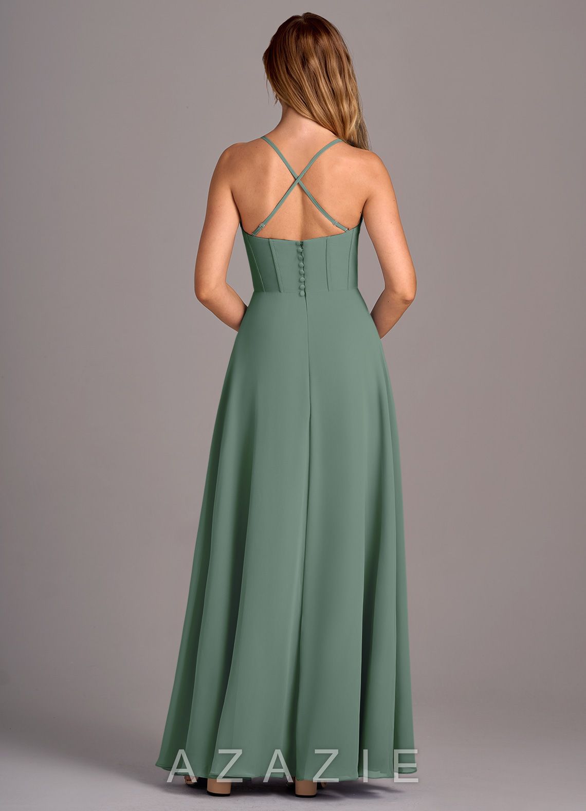 Azazie Carolyn Eucalyptus A-Line Pleated Chiffon Dress eucalyptus