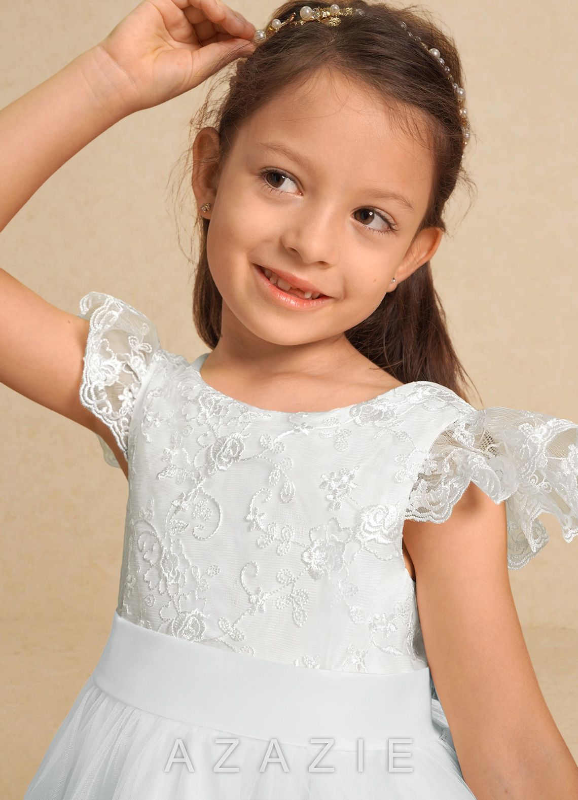 Azazie Vetty Diamond White A-Line Lace Tulle Dress diamond_white
