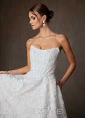 Azazie Layla Diamond White Ball-Gown Strapless Lace Dress
