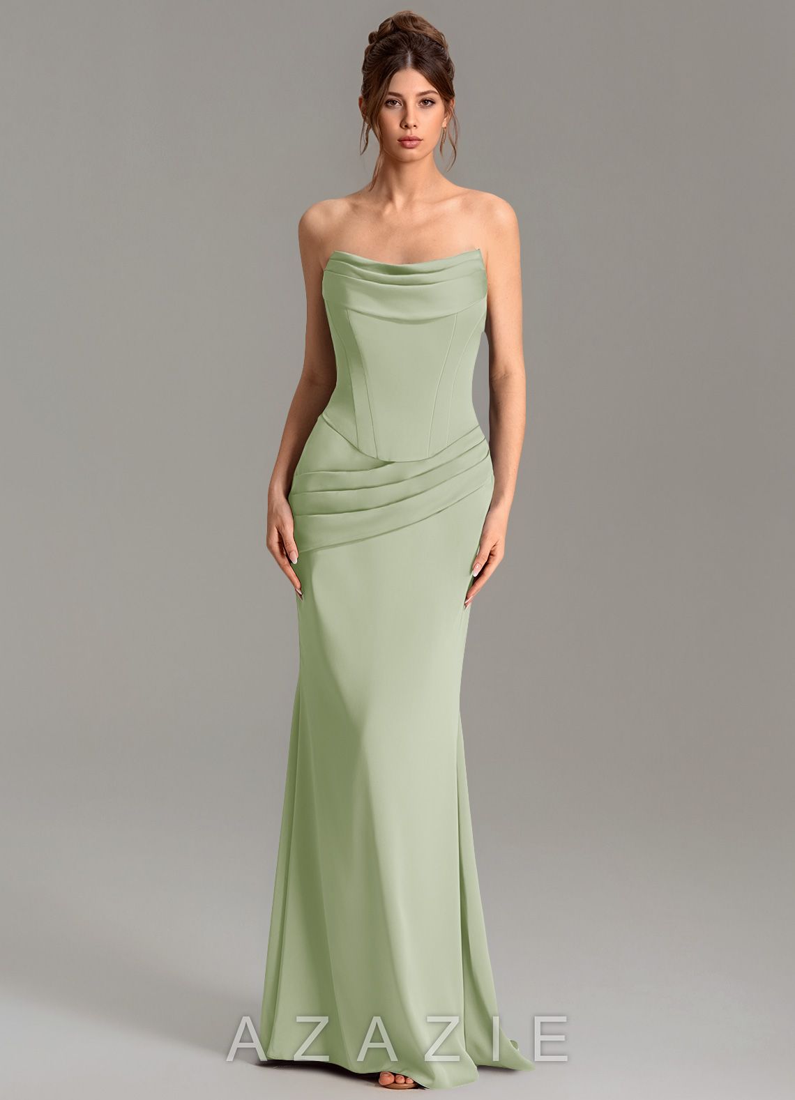 Azazie Adrienne Dusty Sage Mermaid Corset Stretch Satin Convertible Dress dusty_sage