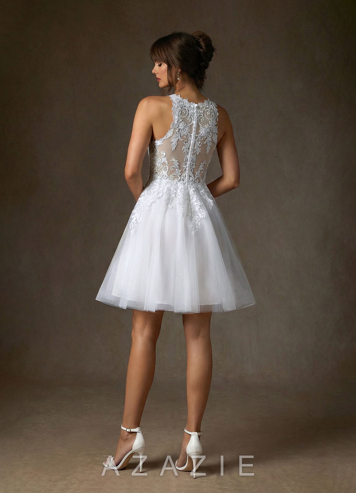 Azazie Melrose Diamond White A-Line Sweetheart Neckline Lace Dress diamond_white
