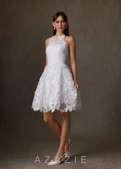 Azazie Cyra Diamond White A-Line Lace Dress