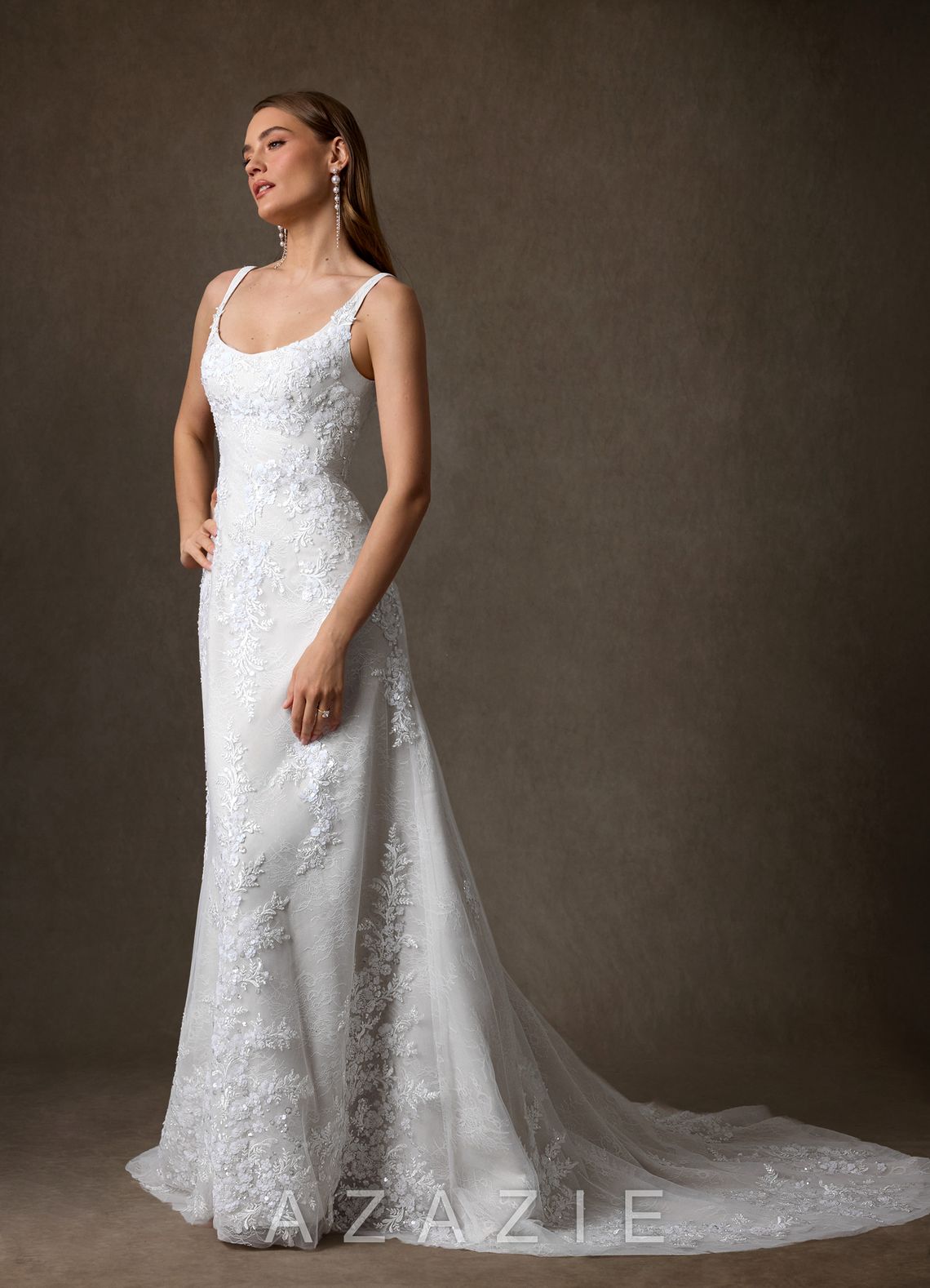 Azazie Rosalie Diamond White A-Line Lace Dress