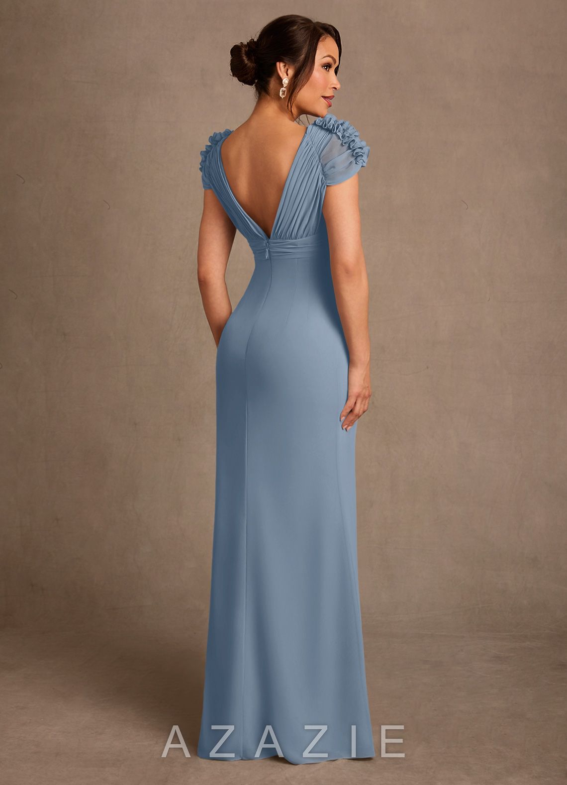 Azazie Louella Dusty Blue A-Line Pleated Chiffon Dress dusty_blue