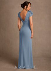 Azazie Louella Dusty Blue A-Line Pleated Chiffon Dress dusty_blue