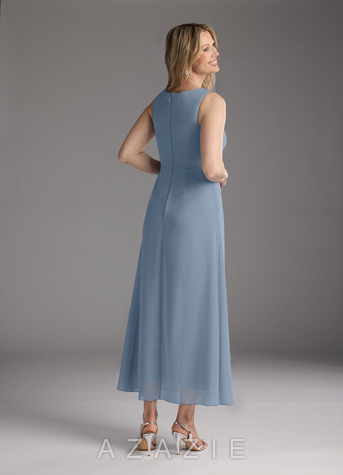 Azazie Anitta Dusty Blue Jumpsuit/Pantsuit Pleated Stretch Crepe Dress dusty_blue