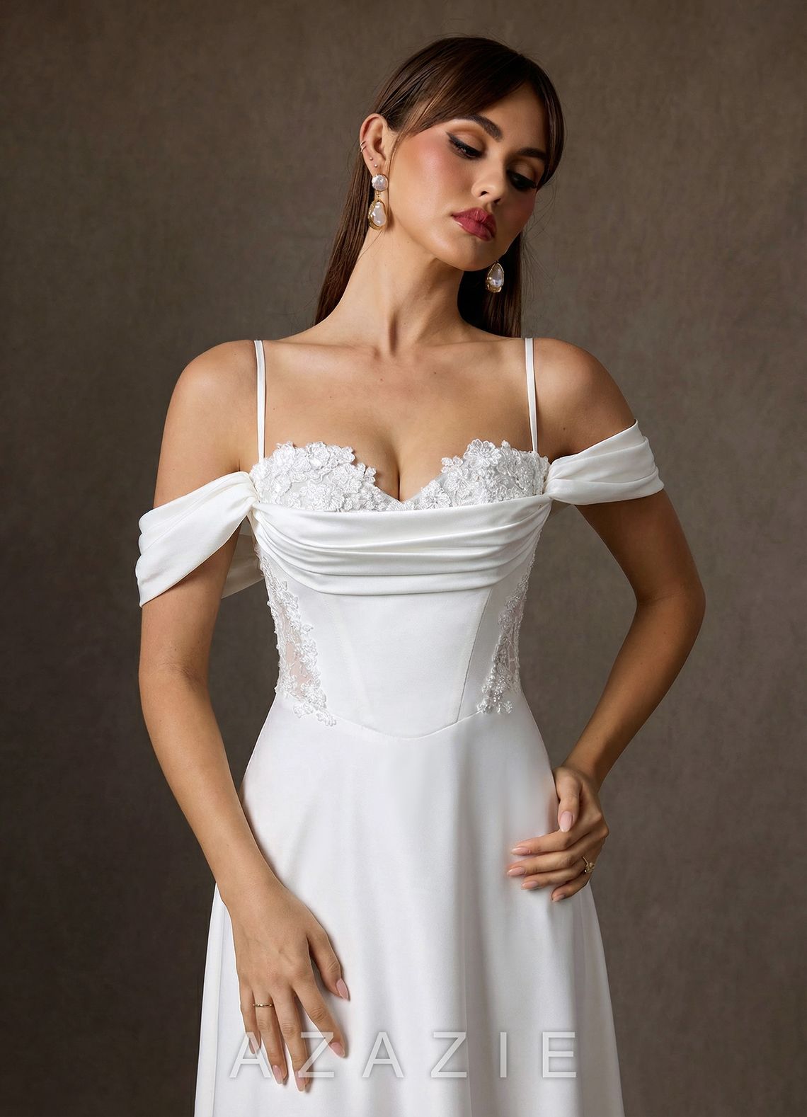 Azazie Ganelle Diamond White A-Line Sweetheart Neckline Crepe Back Satin Dress diamond_white