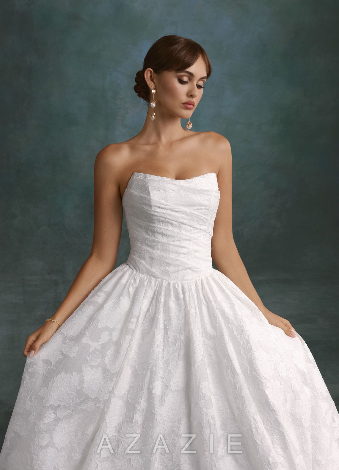 Azazie Nadine Diamond White A-Line Strapless Floral Burnout Dress
