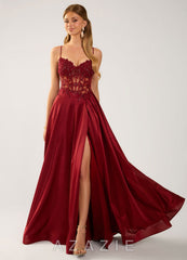 Isoldemark Burgundy Beading Sequin Embroidery Satin Prom Dress