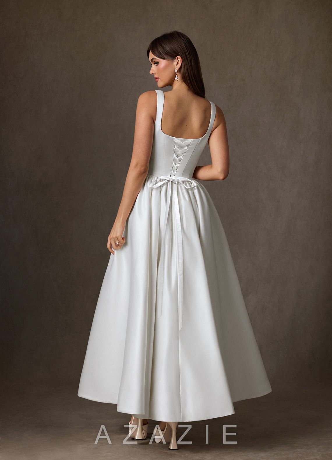 Azazie Verina Diamond White A-Line with Pockets Satin Dress