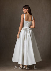 Azazie Verina Diamond White A-Line with Pockets Satin Dress