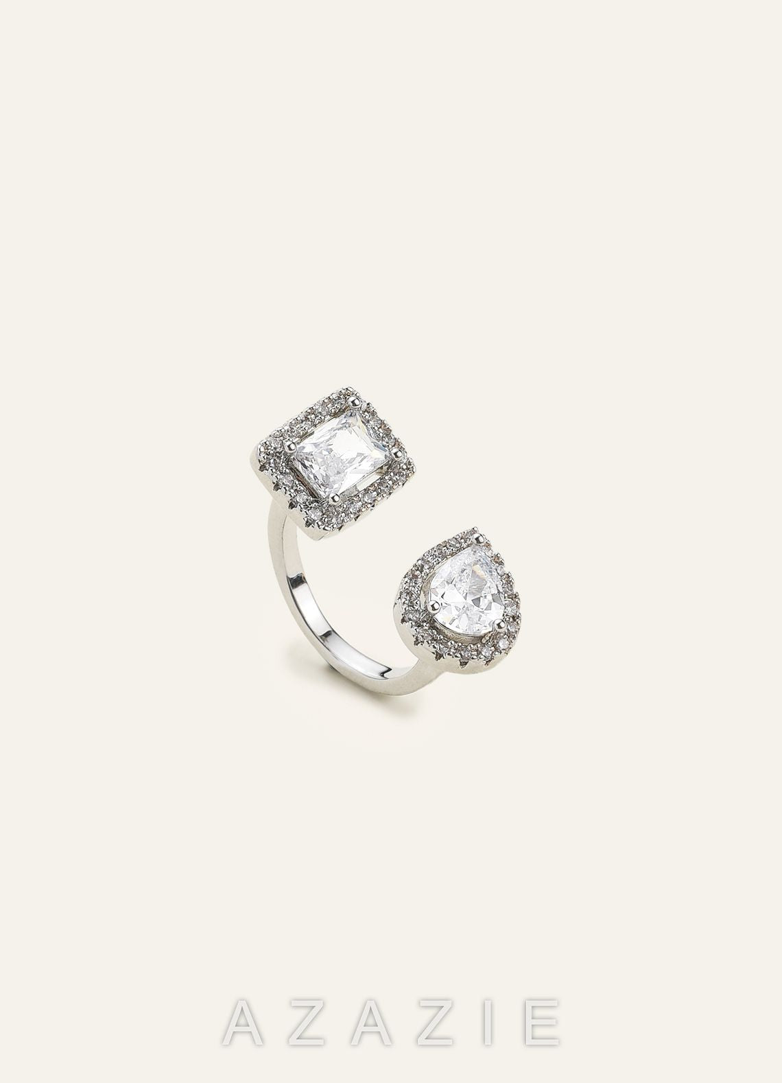 Open Toi et Moi Pavé Halo Crystal Ring