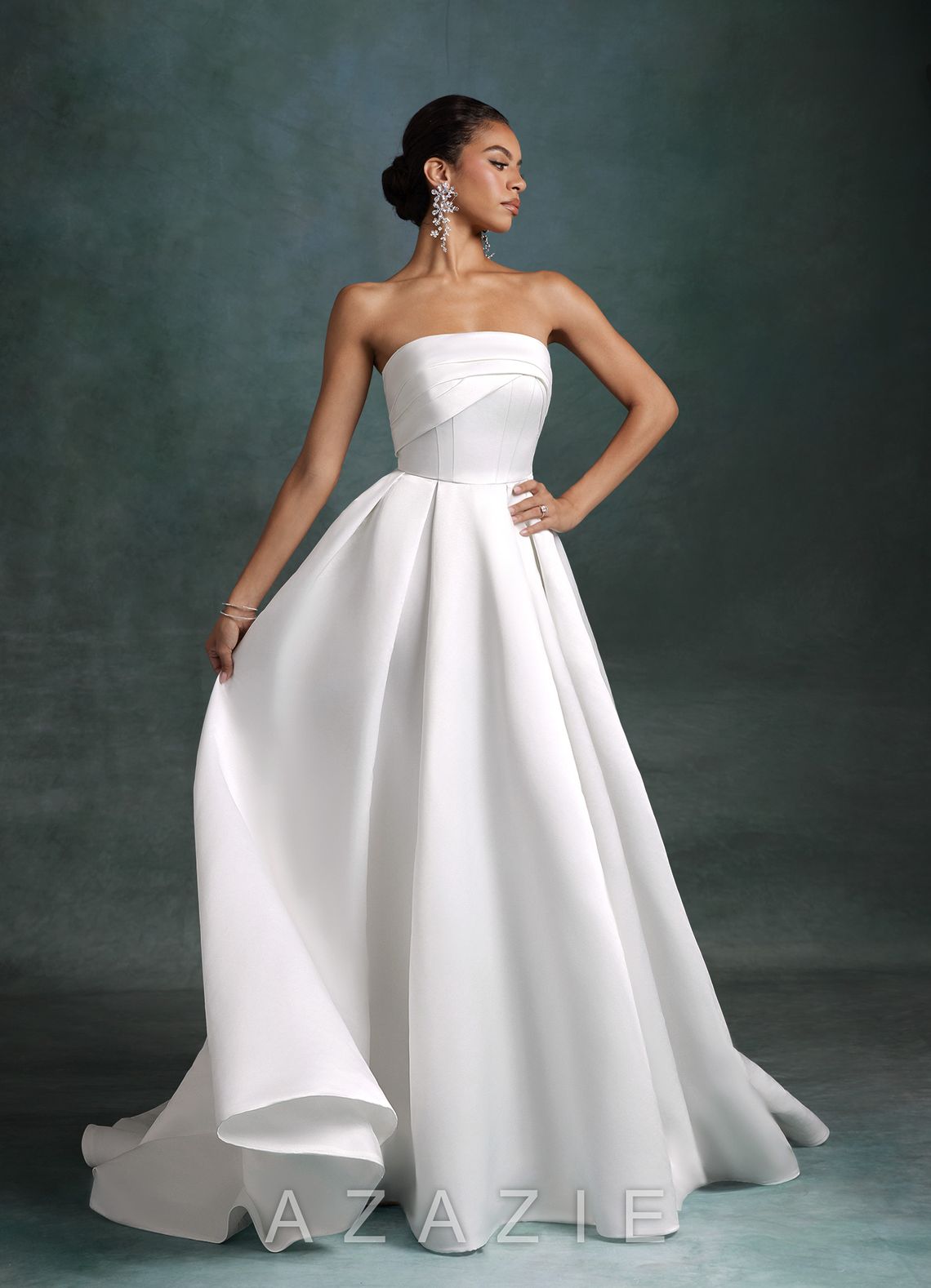 Azazie Francesca Diamond White A-Line Strapless Satin Dress diamond_white