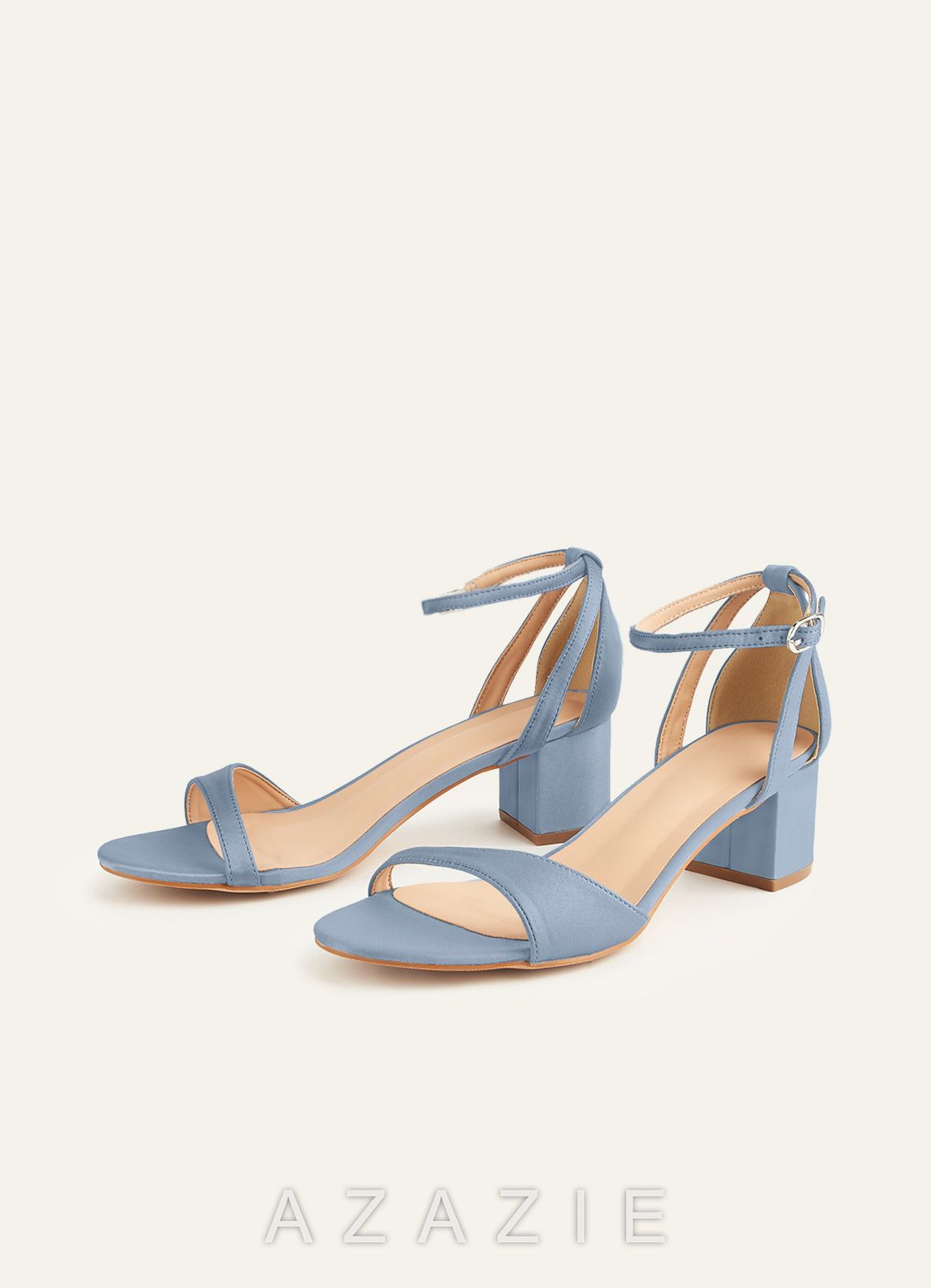 Matching Color Matte Satin Ankle Strap Block Heels  dusty_blue