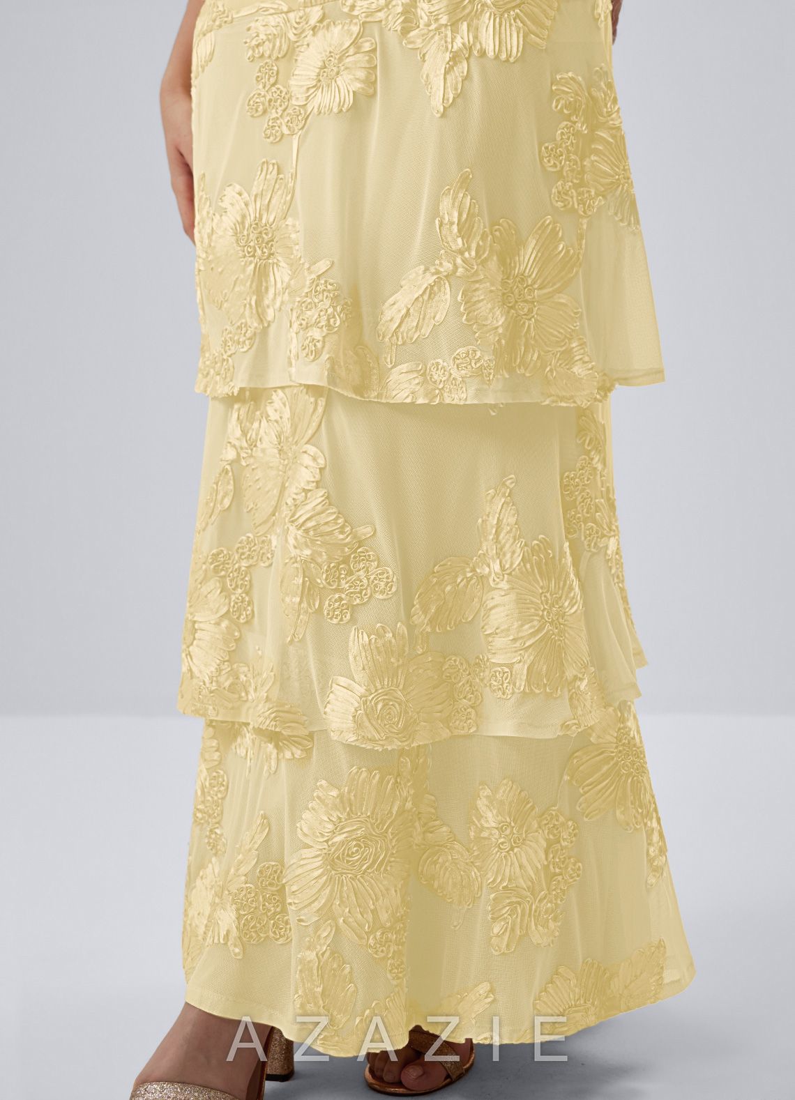 Araceli Lemon Sorbet Stretch 3D Flowers Lace Maxi Dress