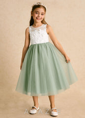Azazie Lina Ivory Dusty Sage Ball-Gown Lace Dress ivory/dusty_sage