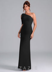 Azazie Rinna Black Mermaid One Shoulder Chiffon Dress black