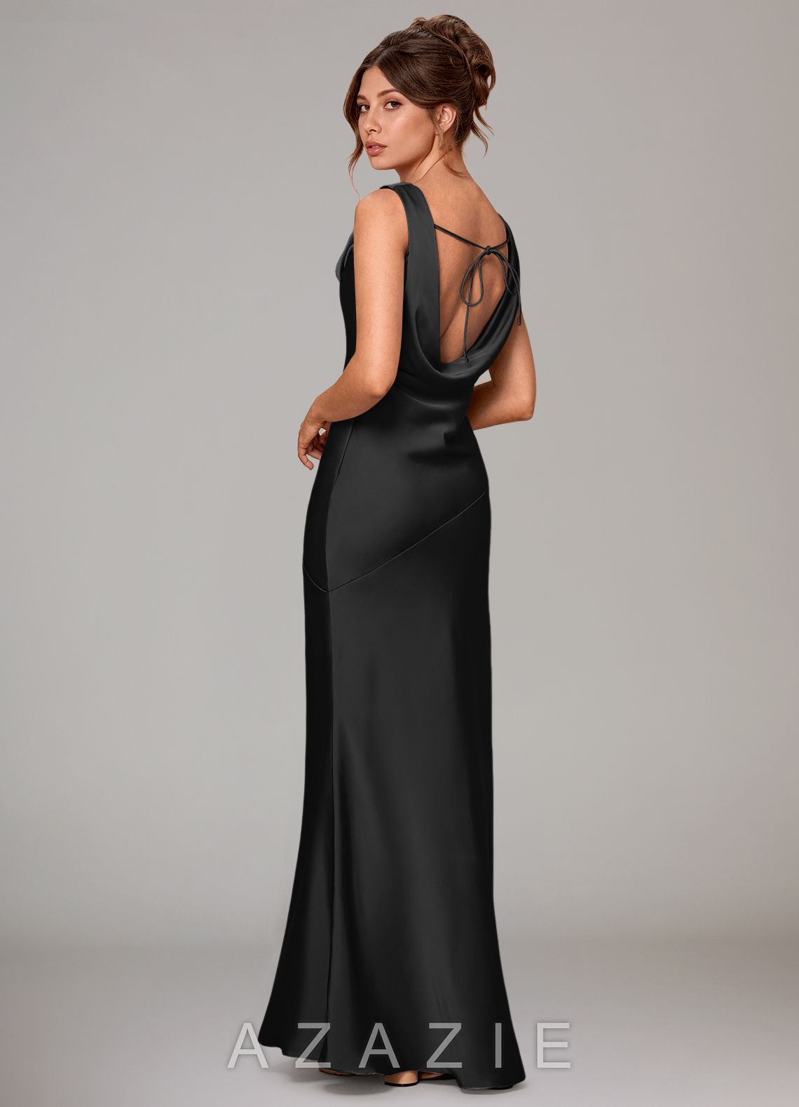Azazie Rylina Black Mermaid Stretch Satin Dress black
