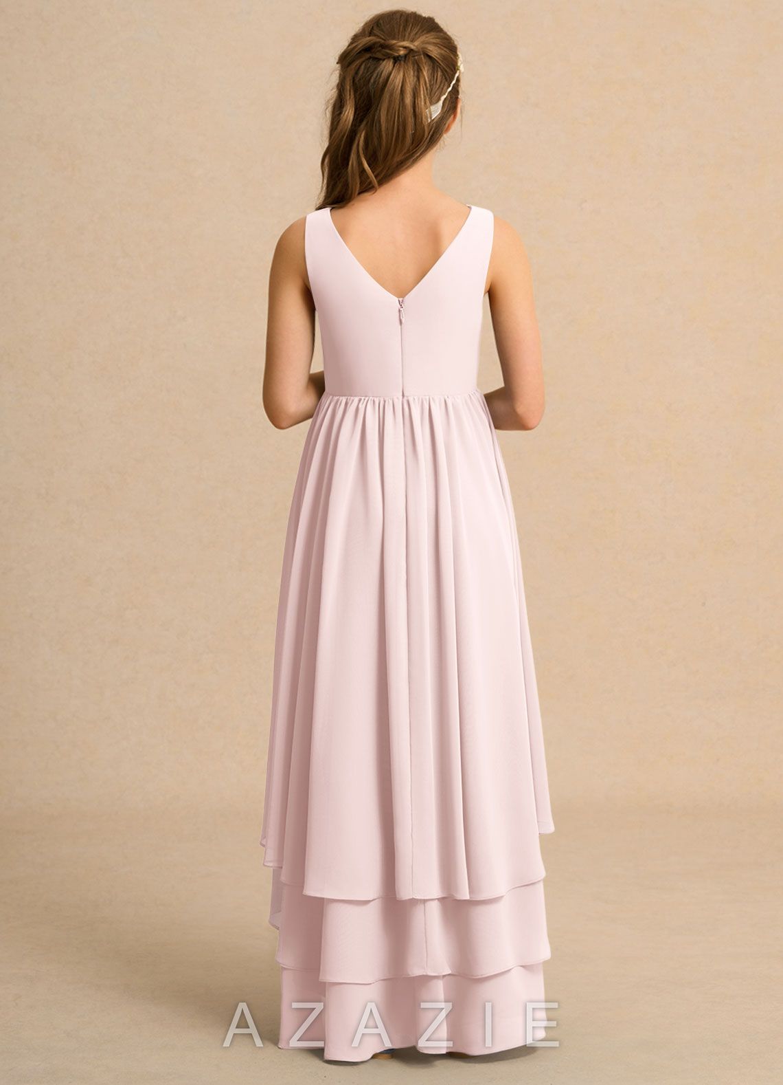 Azazie Kitten Girls Formal Blushing Pink A-Line Chiffon Dress blushing_pink