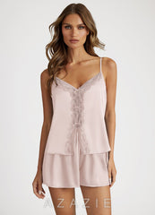 Lace and Bows Satin Cami and Shorts Pajama Set