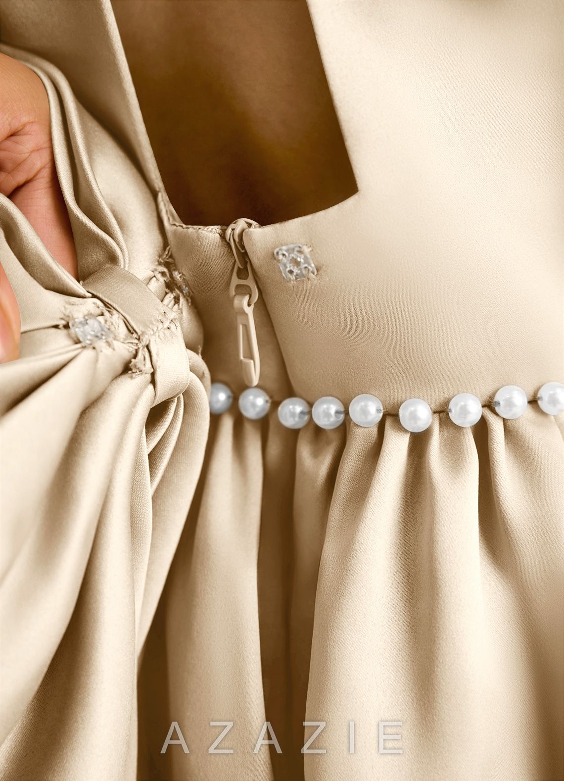 Azazie Daisies Champagne Ball-Gown Bow Matte Satin Dress champagne