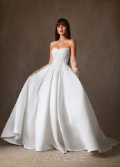 Azazie Harper Diamond White Ball-Gown Strapless Satin Dress