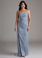 Azazie Eren Dusty Blue Sheath One Shoulder Floral Burnout Dress dusty_blue