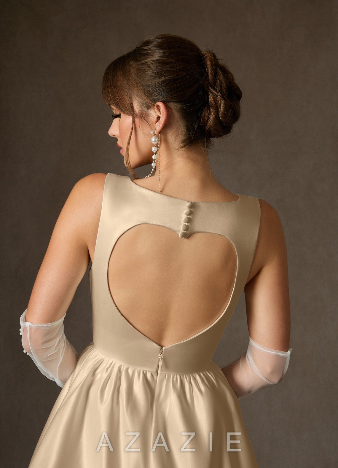 Azazie Blossom Champagne A-Line with Pockets Satin Dress champagne