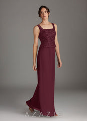 Azazie Cornelia Cabernet Sheath Square Neckline Sequins Chiffon Dress cabernet