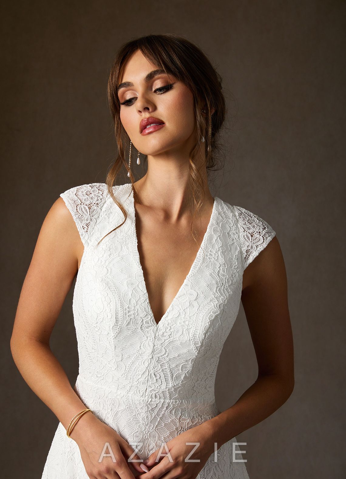 Azazie Lilly Wedding Dress Diamond White A-Line Lace Dress diamond_white